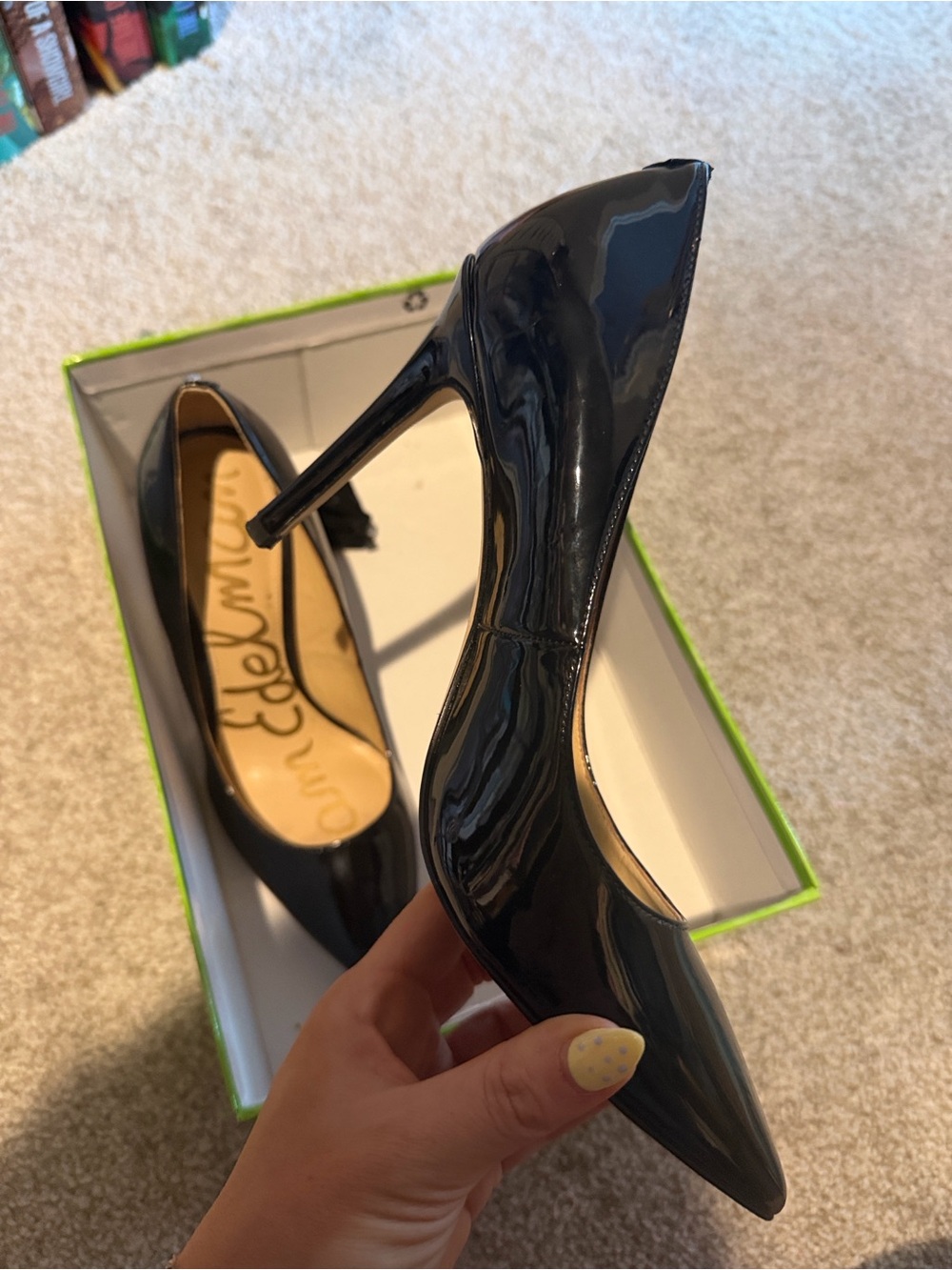 Sam Edelman Hazel Classic Black Patent Pointed-Toe Women's Pumps - Picture 4 of 6